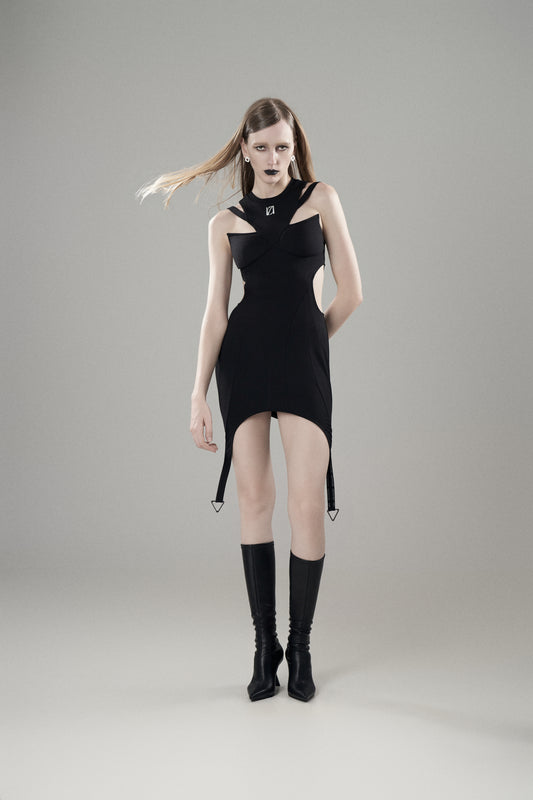 BLACK KNIT DECONSTRUCTED DRESS