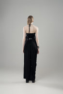 TAILORED PLEATED STRAPLESS MAXI DRESS