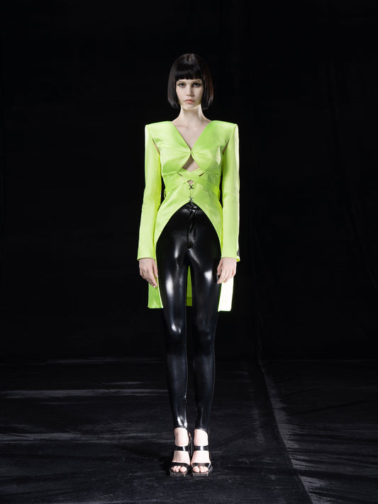 NEON GREEN. BLAZER WITH. DRAWSTRING AND CUT-OUTS