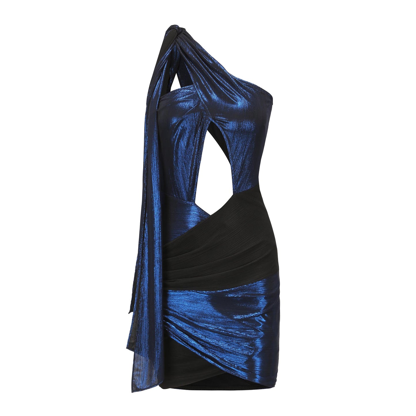 LIGHTNING BLUE ONESHOULDER TIED DRESS WITH CUT-OUTS