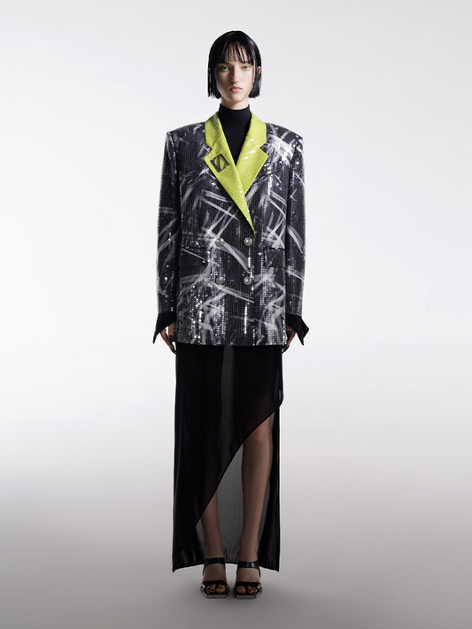 SEQUINNED PRINTED DOUBLE-BREASED BLAZER