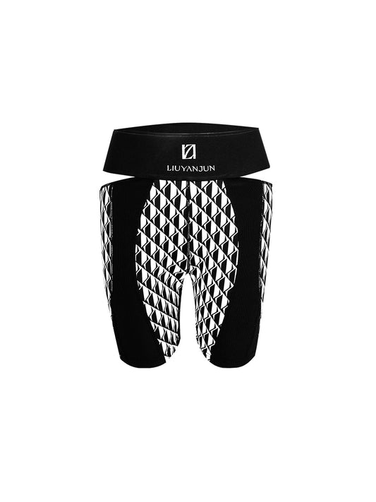 CONTRAST PRINTED KNIT BIKE SHORTS