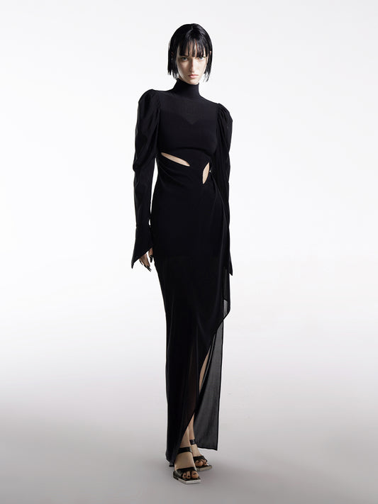 HIGH NECK DRESS WITH CUT-OUT DETAIL