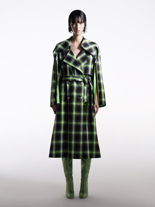 NEON GREEN CHECK TRENCH COAT